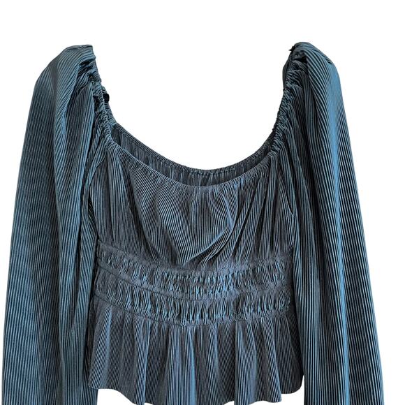 ASTR The Label Ziva Plisse Pleated Balloon Sleeve Peplum Top Deep Teal Size S - Picture 5 of 7